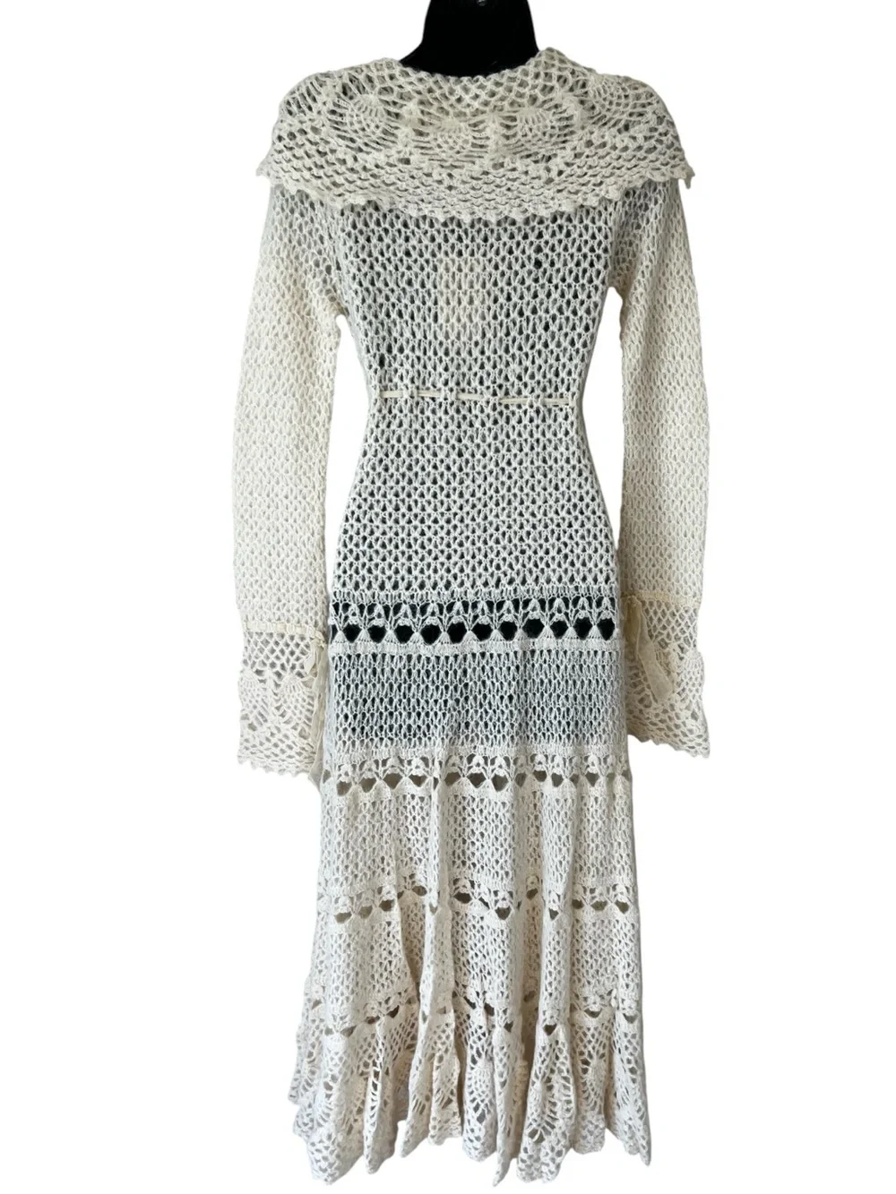 Free People Cream Pineapple Crochet Maxi Duster Jacket Coat